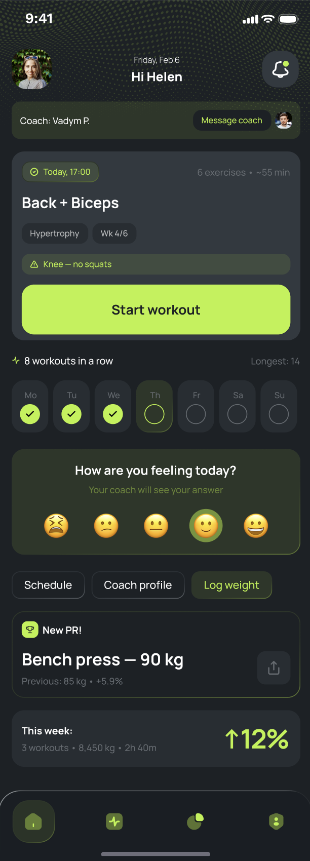 CoachPulse client home