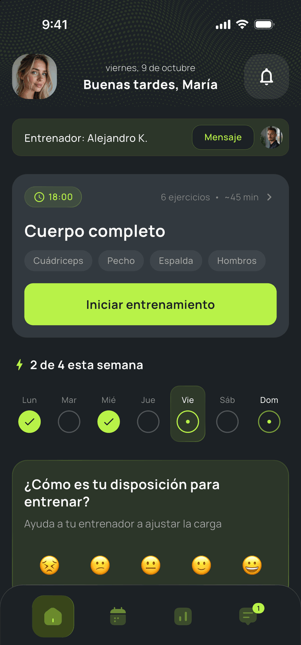Inicio del cliente en CoachPulse