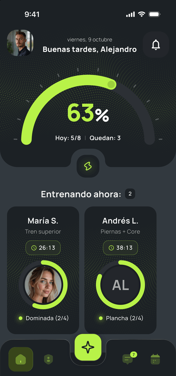 Panel del entrenador en CoachPulse
