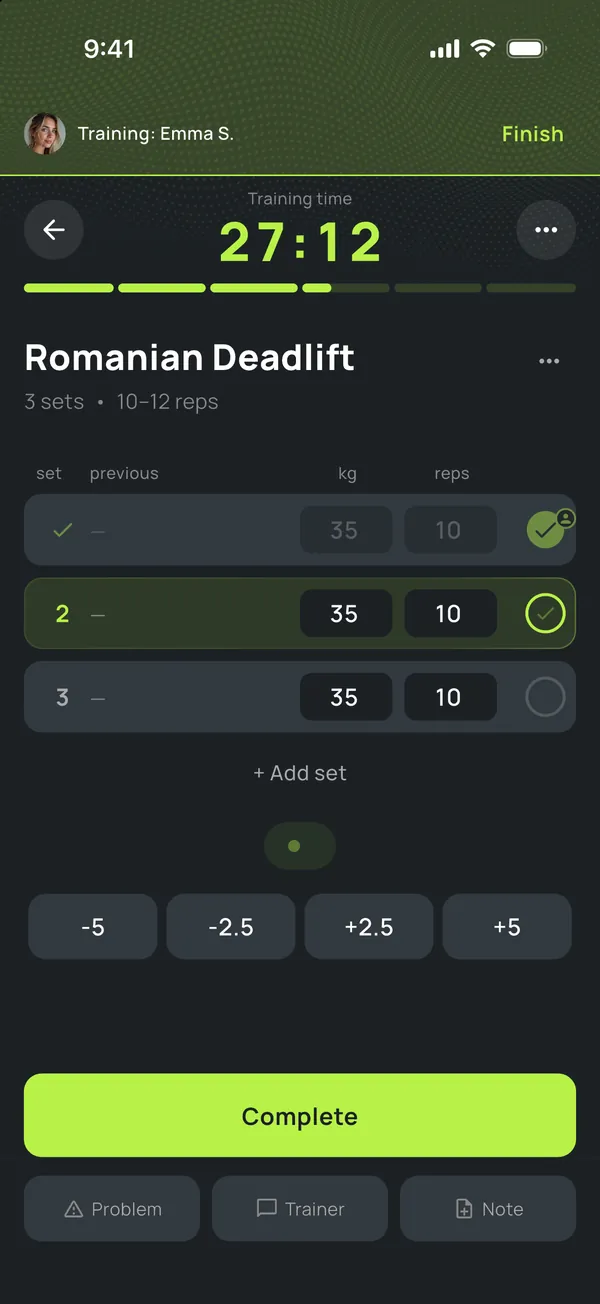 Trainer logging sets for a client