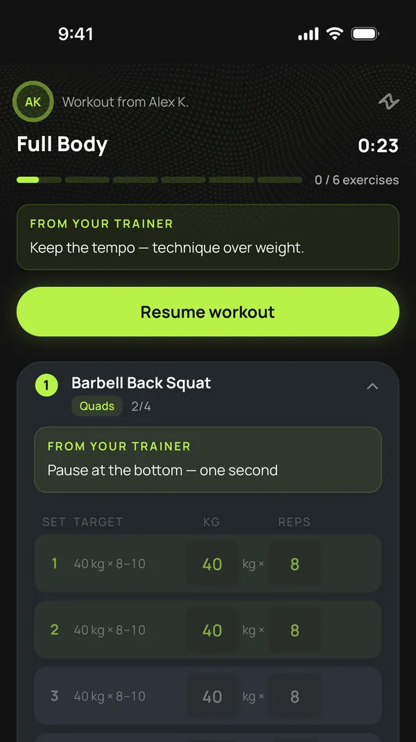Workout from a link in the browser